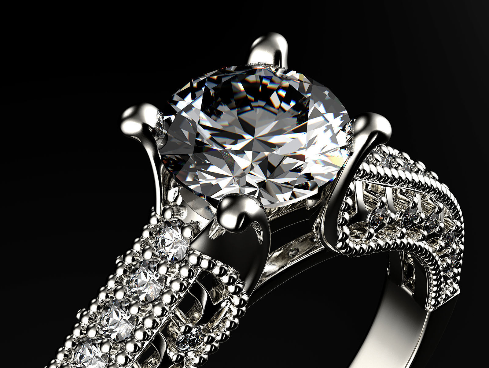 Engagement fashion ring with gem 0064 3D print model_4