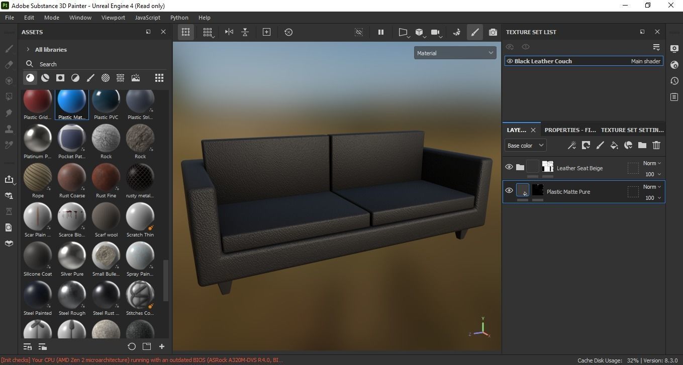Black Leather Couch 3D Model Low-poly 3D model_6