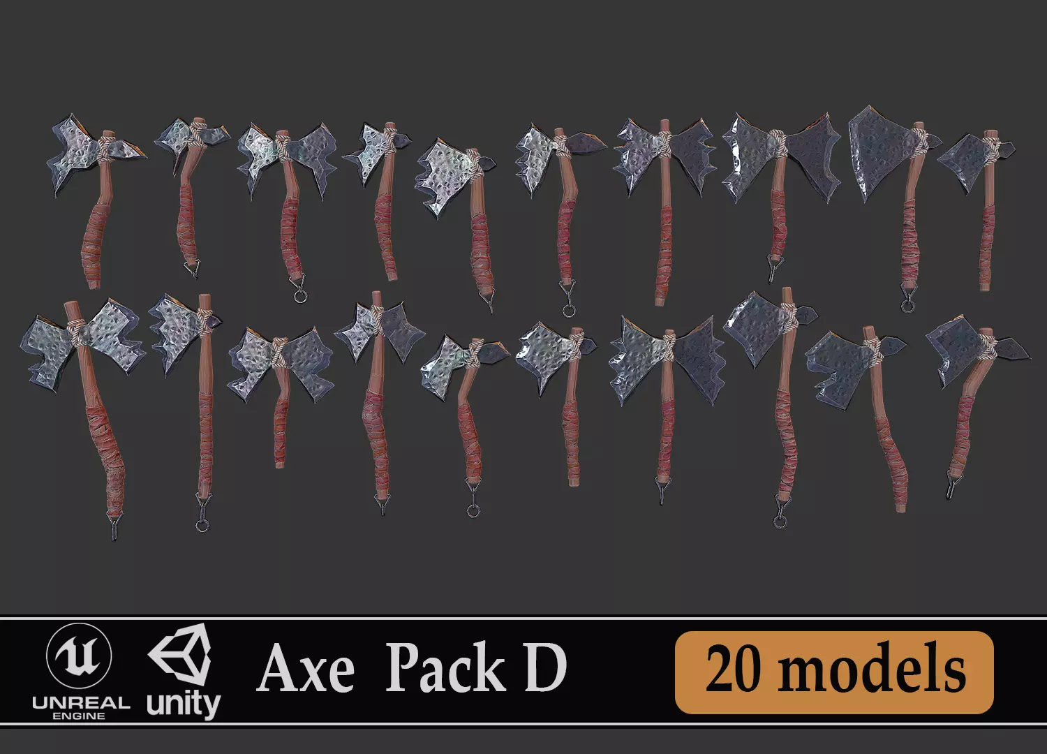 Axe Pack D Low-poly 3D model_0