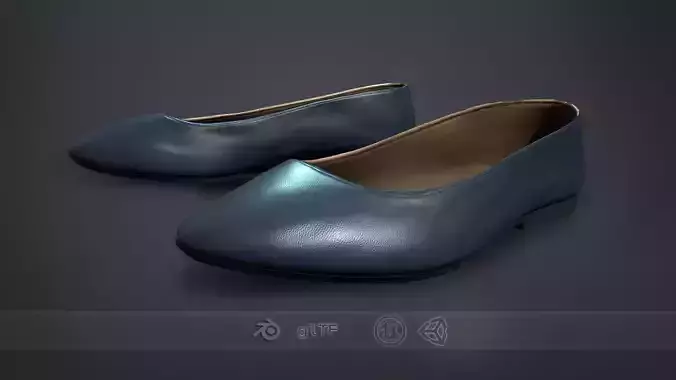Blue Woman Flat Pumps Shoes Low-poly 3D model