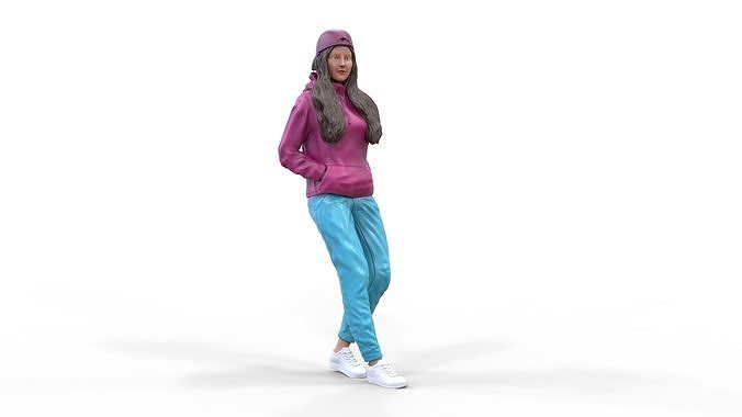 Woman leaning on a car 3D print model 7
