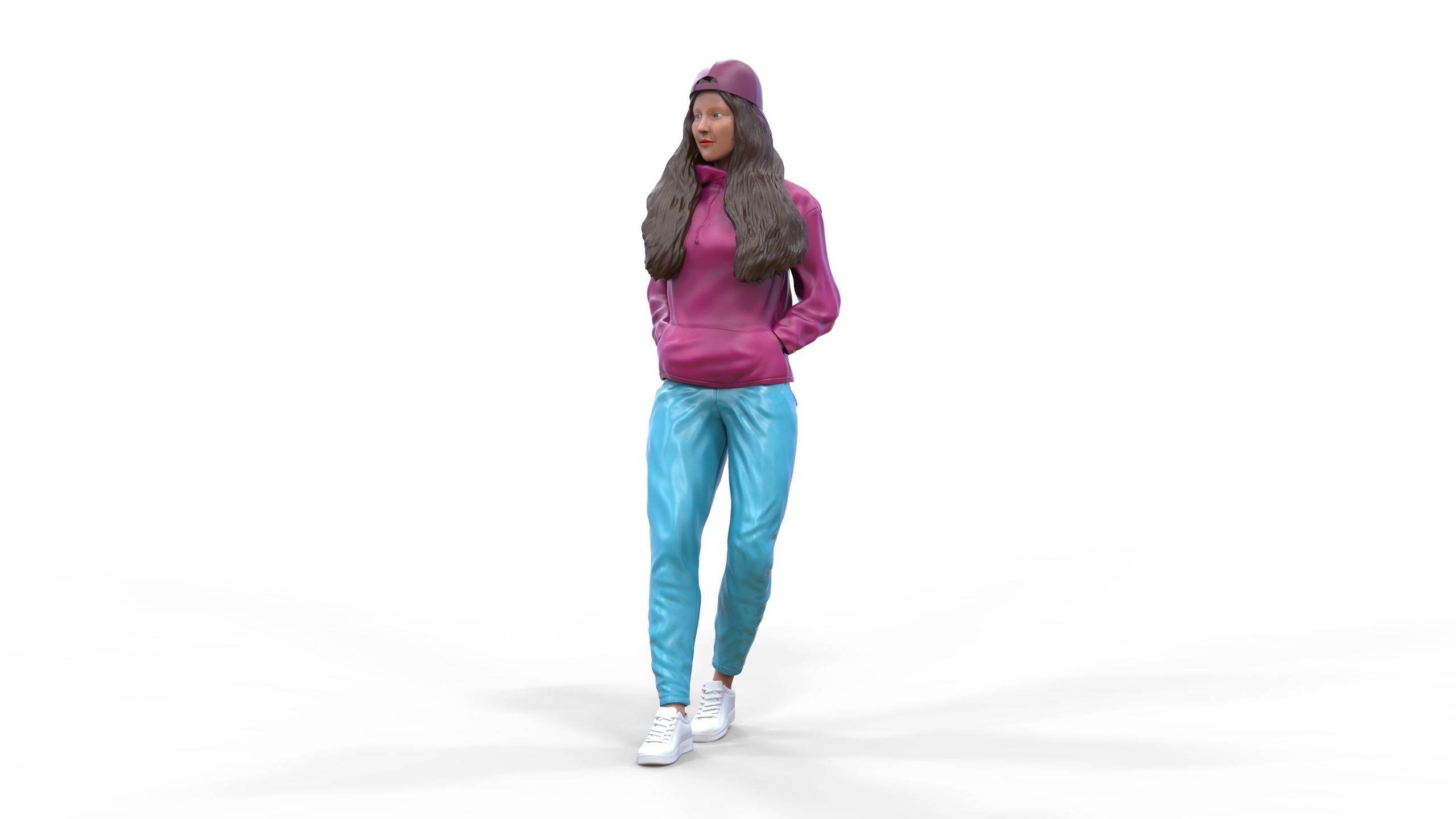 Woman leaning on a car 3D print model_3