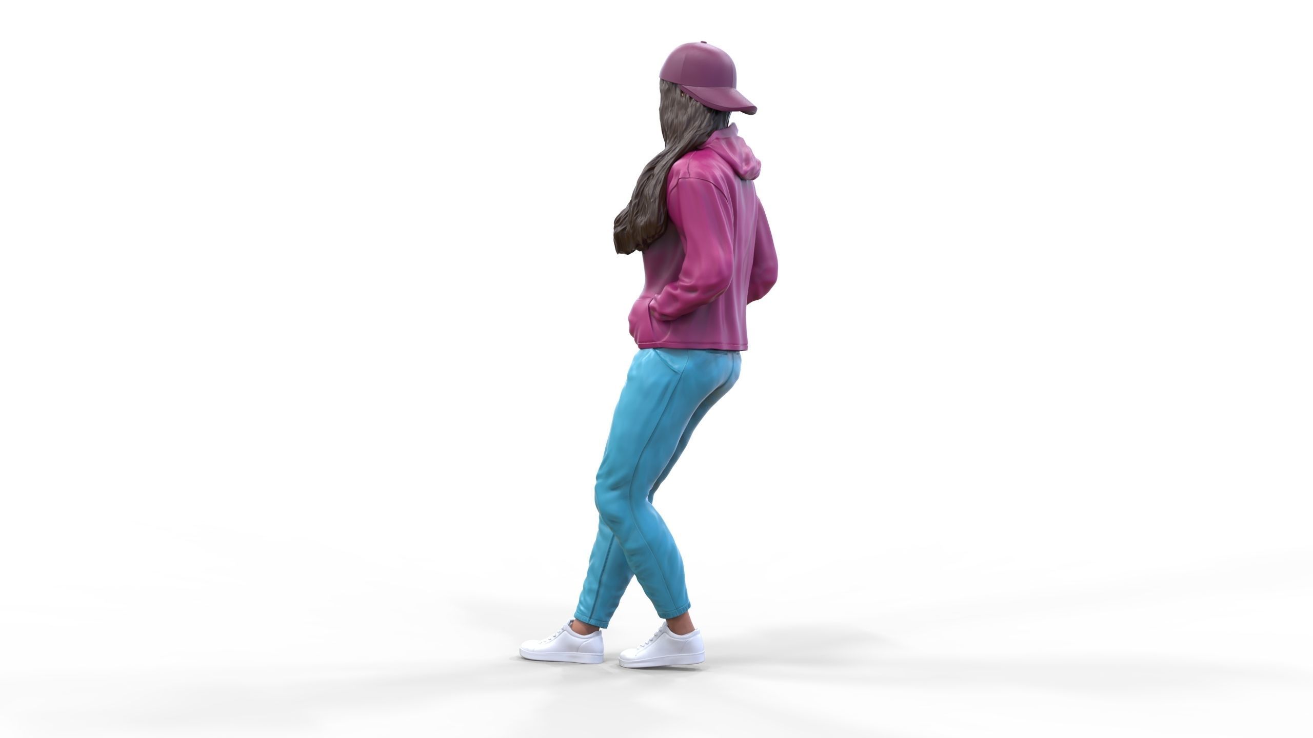 Woman leaning on a car 3D print model_11