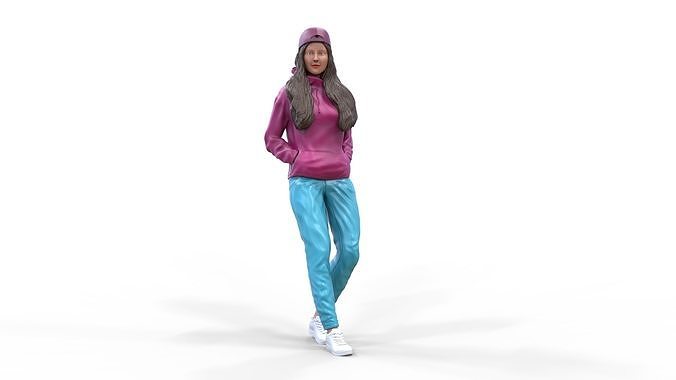 Woman leaning on a car 3D print model 3