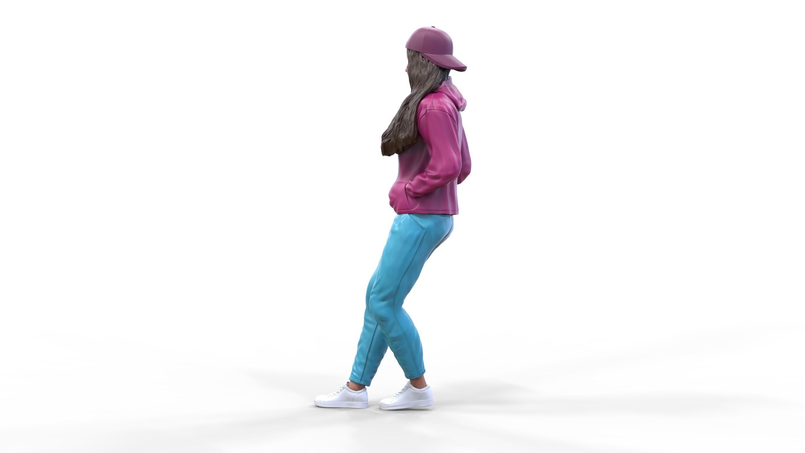 Woman leaning on a car 3D print model_4