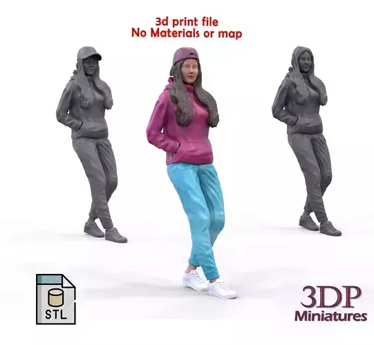 Woman leaning on a car 3D print model