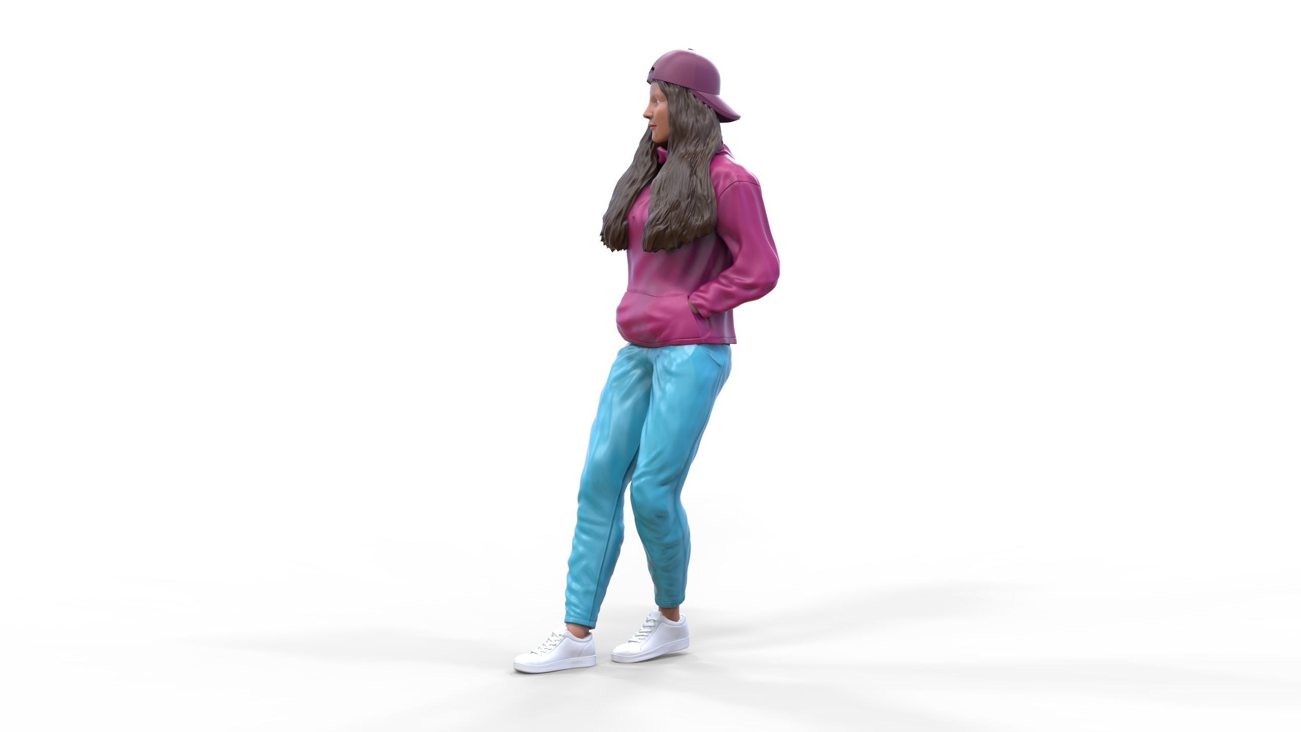 Woman leaning on a car 3D print model_8