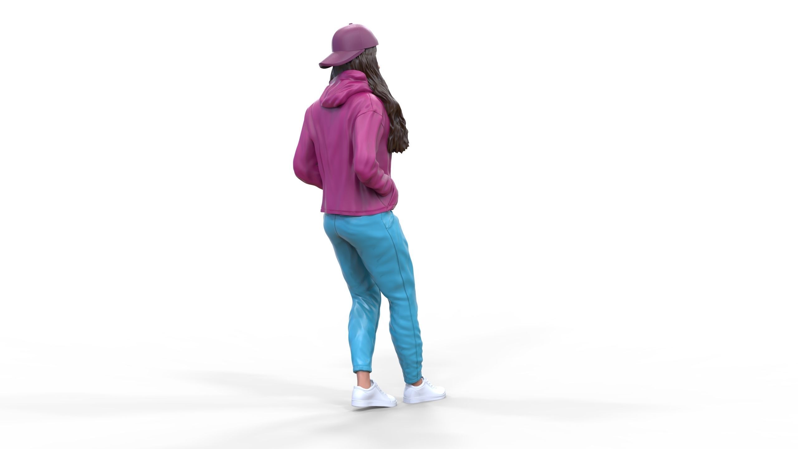 Woman leaning on a car 3D print model_15