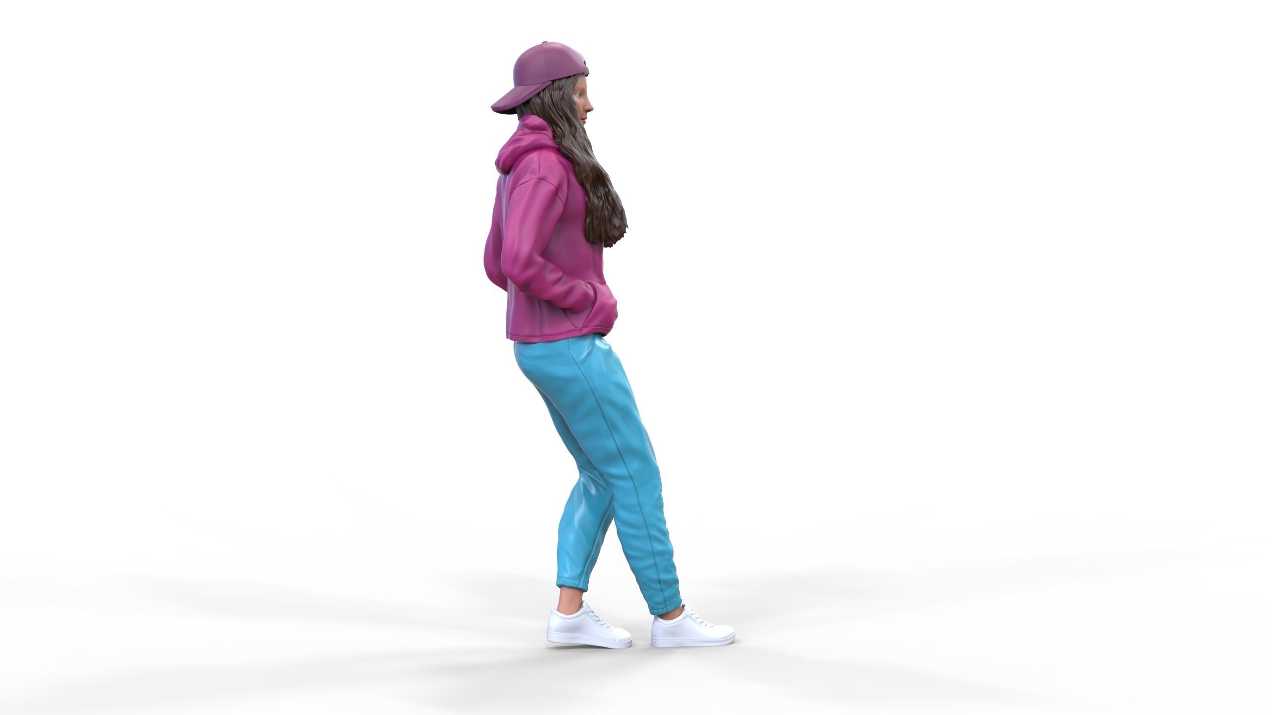 Woman leaning on a car 3D print model_9