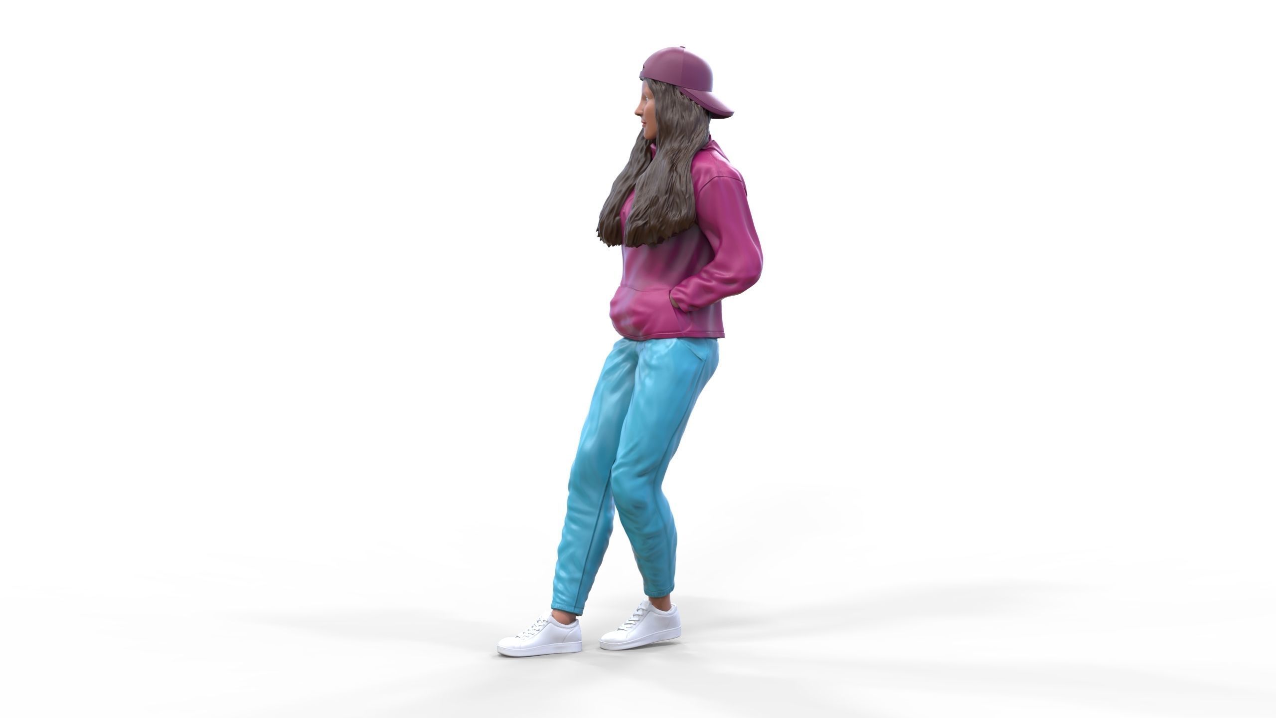 Woman leaning on a car 3D print model_13