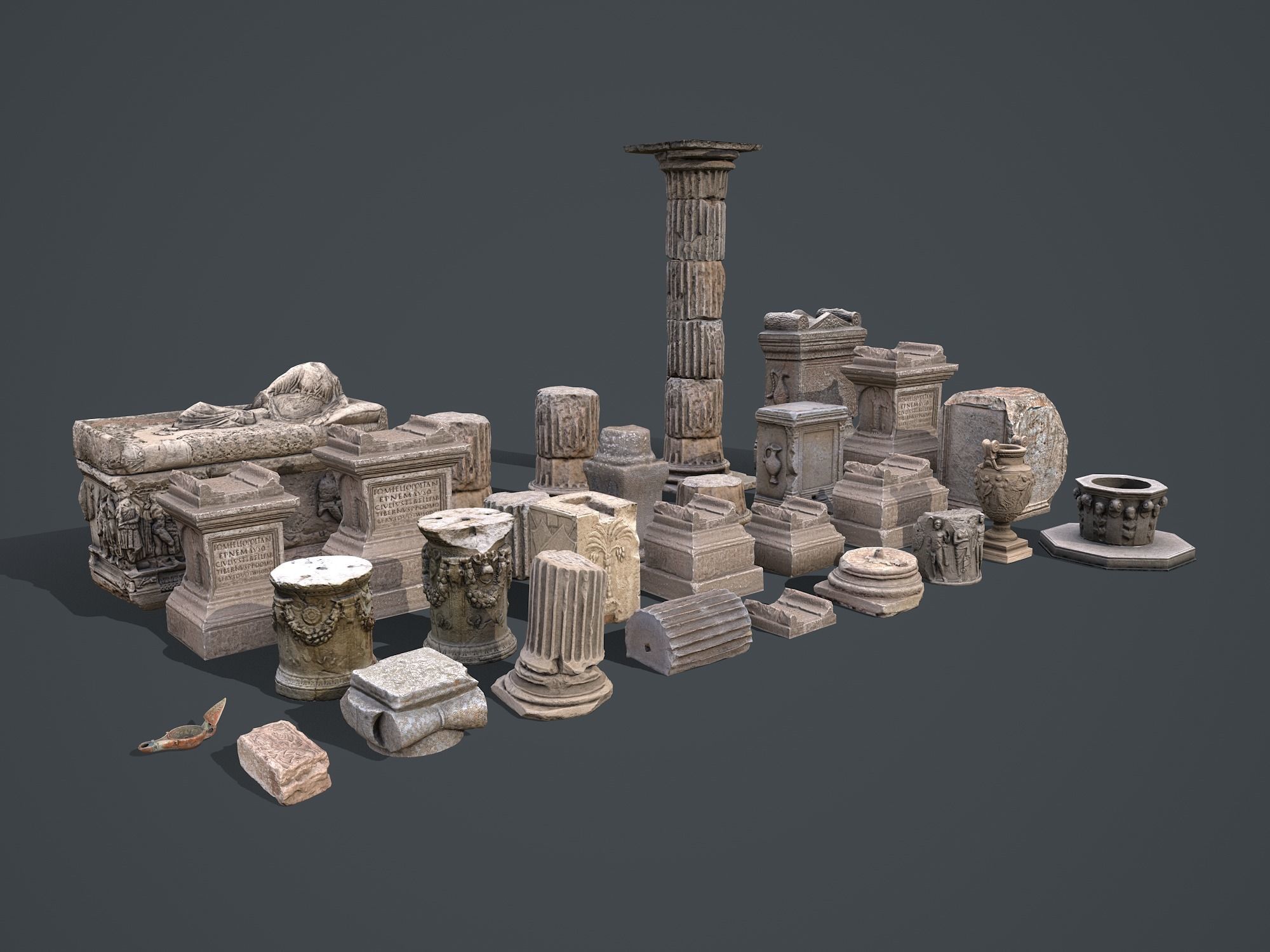 Roman Greek Objects Big Pack Low-poly 3D model_2