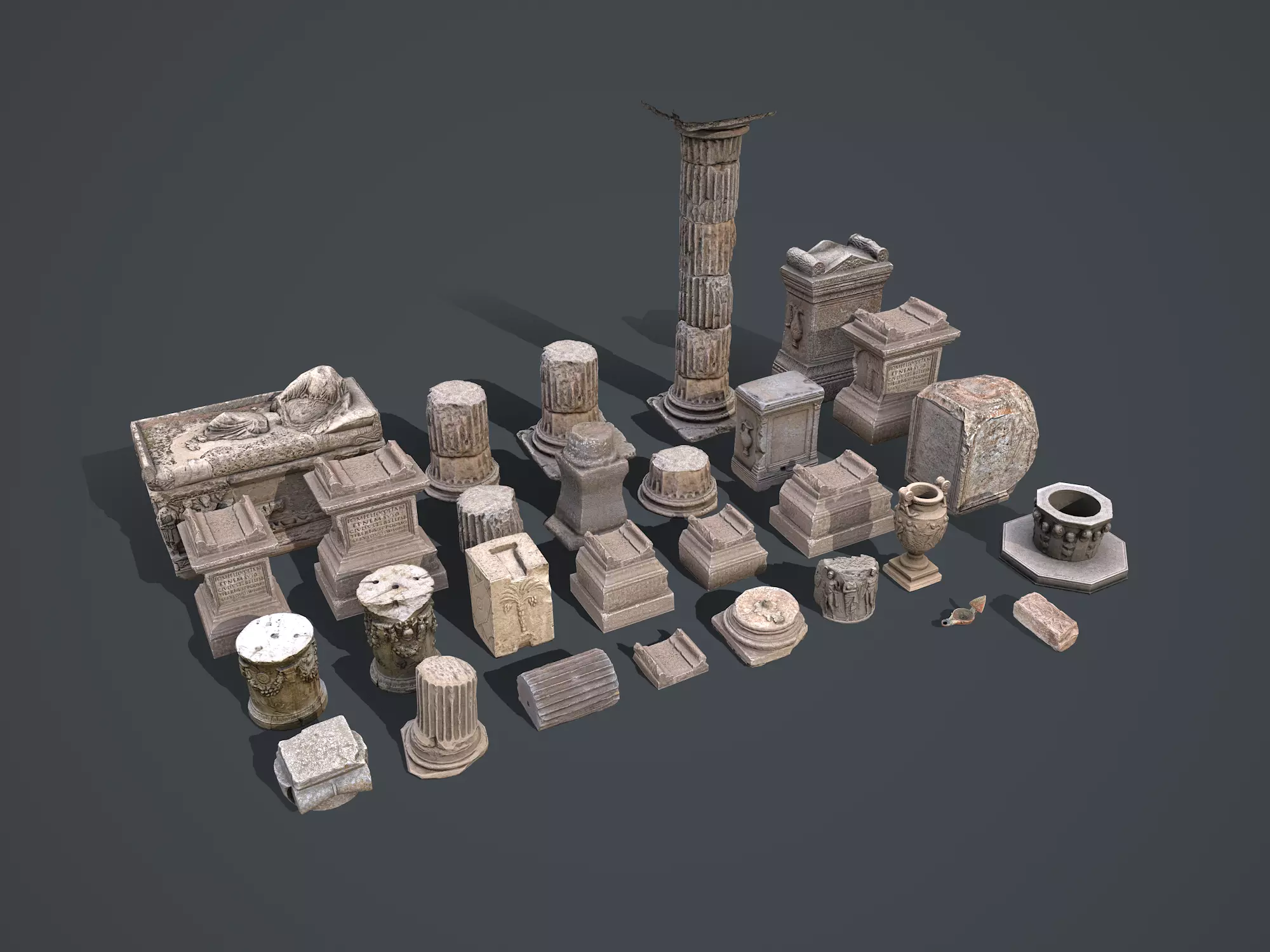 Roman Greek Objects Big Pack Low-poly 3D model_0