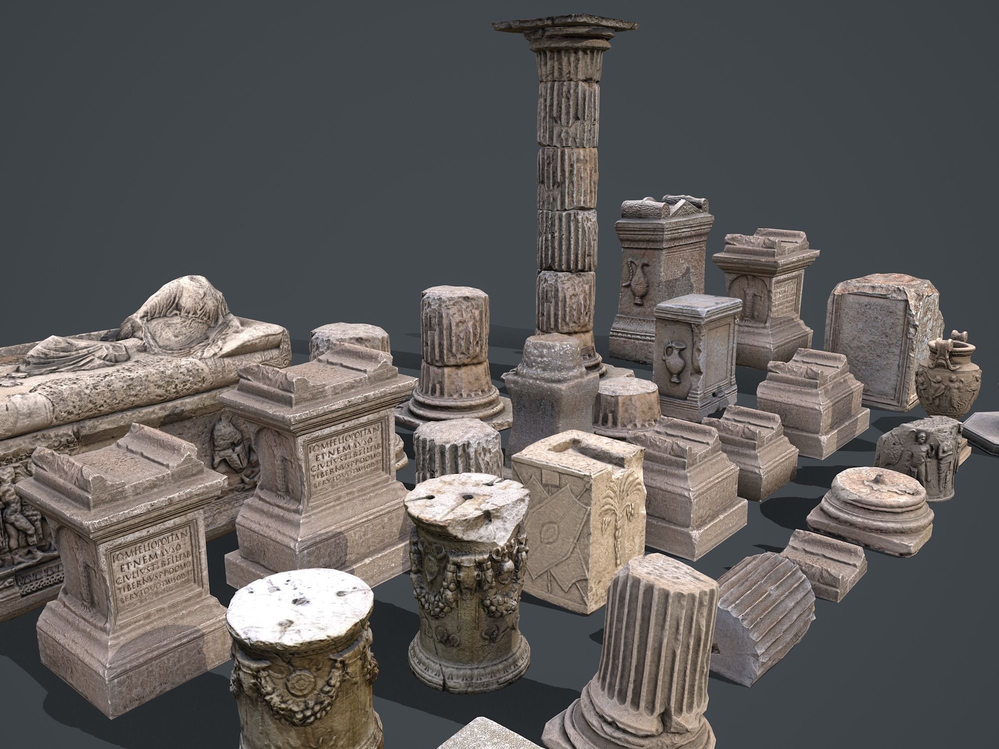 Roman Greek Objects Big Pack Low-poly 3D model_3