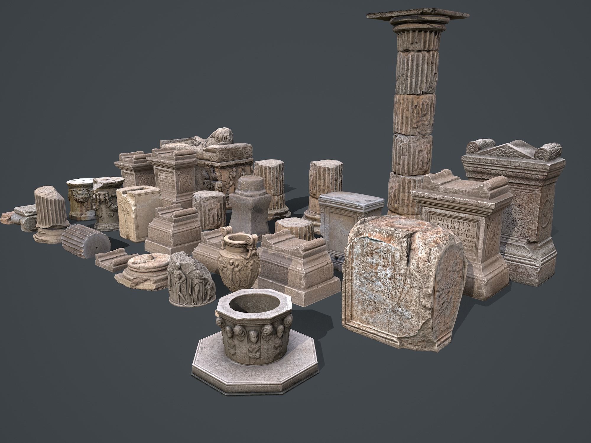 Roman Greek Objects Big Pack Low-poly 3D model_4