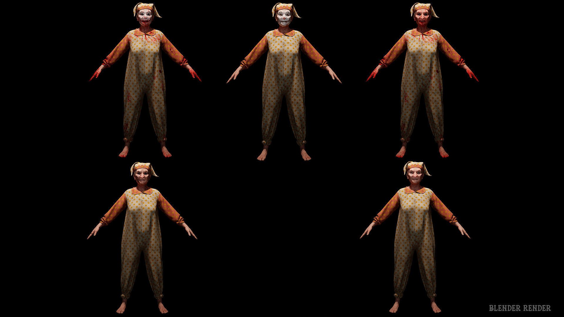 Scary old woman Clown game character for Horror games Low-poly 3D model_3