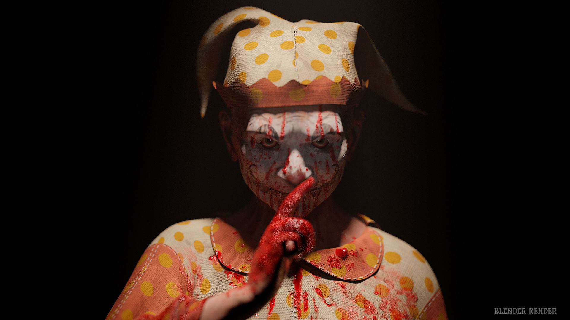 Scary old woman Clown game character for Horror games Low-poly 3D model_7