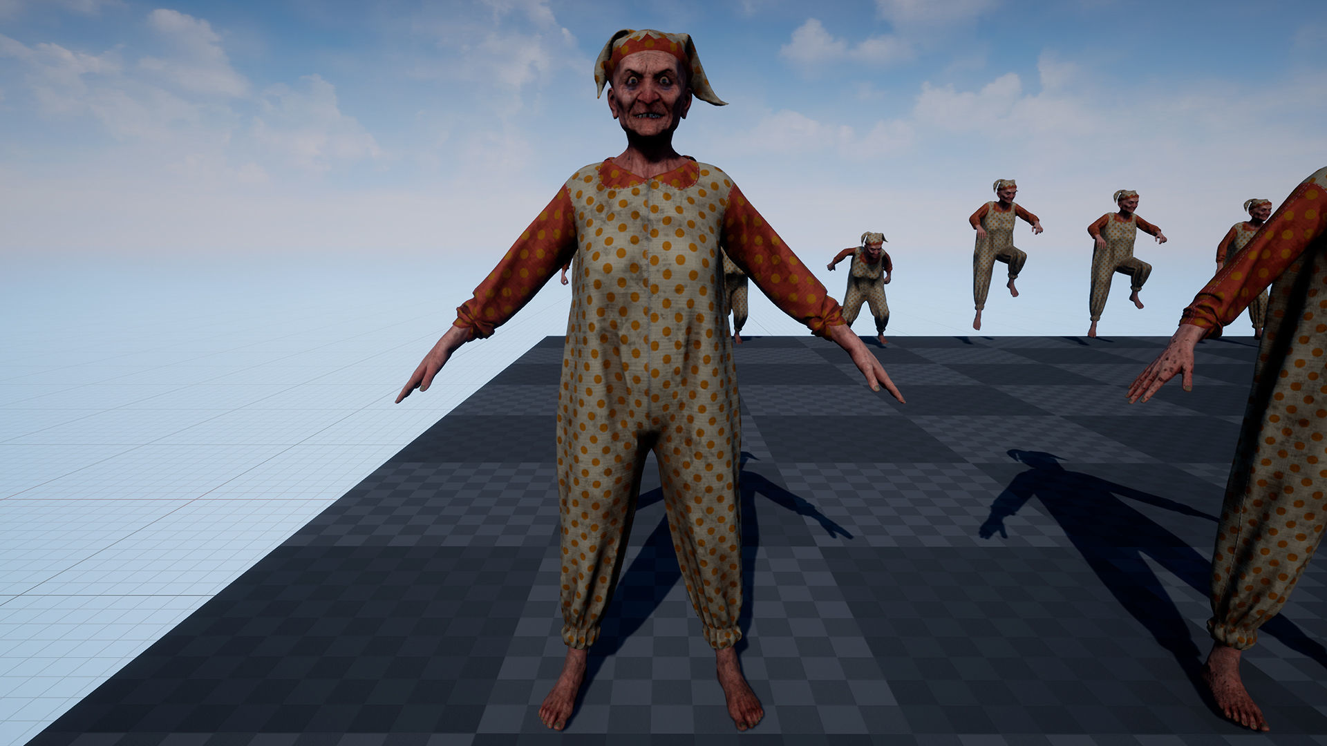 Scary old woman Clown game character for Horror games Low-poly 3D model_13