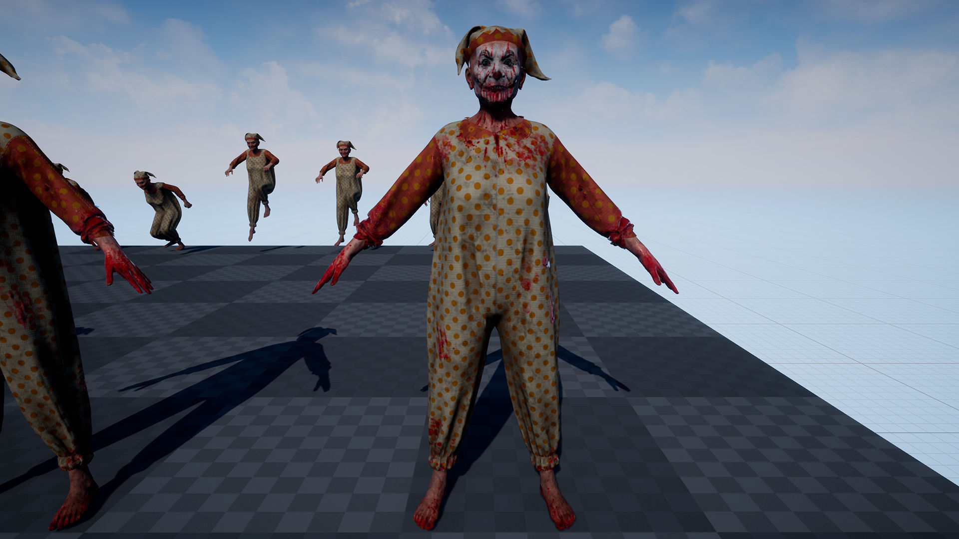 Scary old woman Clown game character for Horror games Low-poly 3D model_17