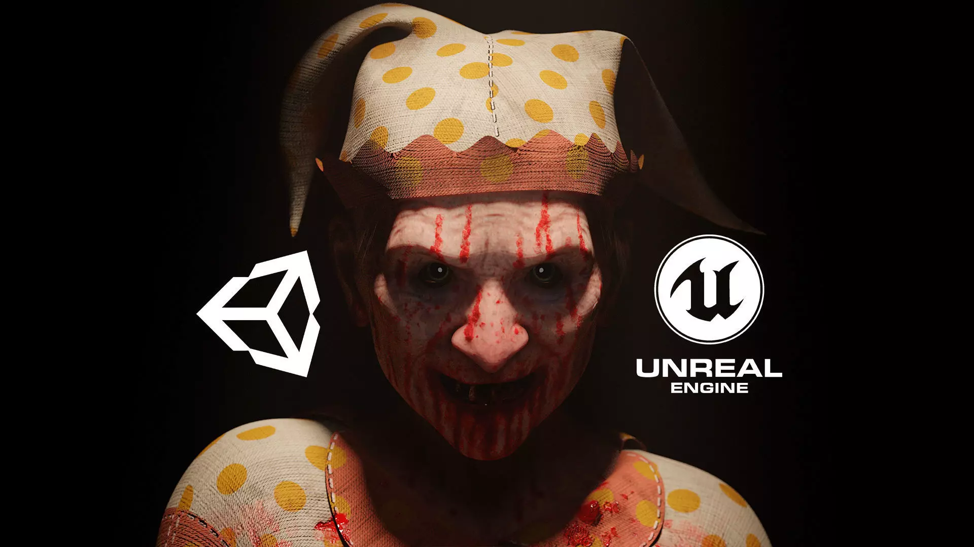 Scary old woman Clown game character for Horror games Low-poly 3D model_0