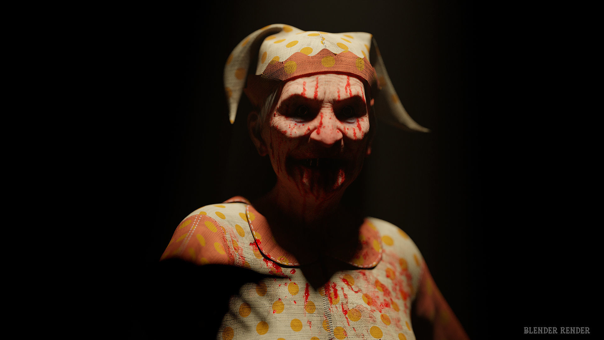 Scary old woman Clown game character for Horror games Low-poly 3D model_4