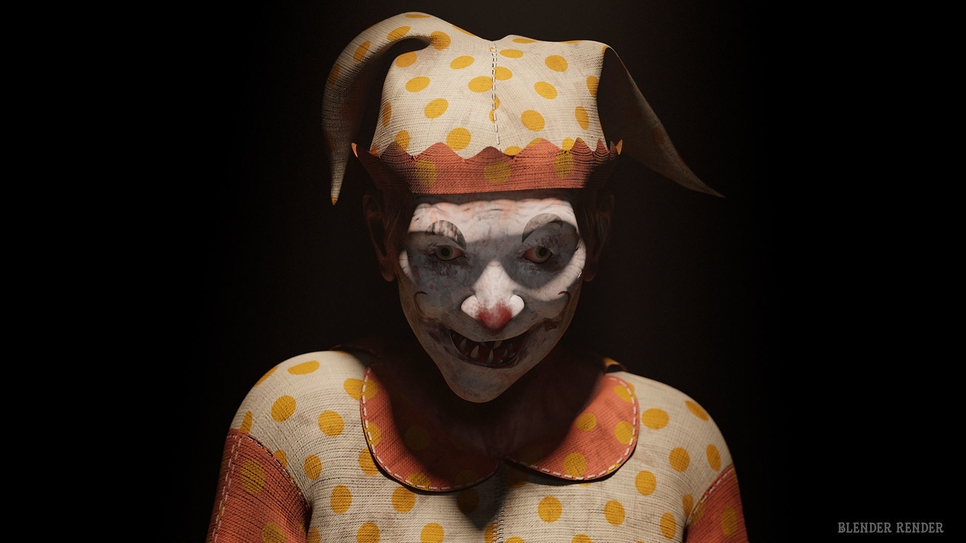 Scary old woman Clown game character for Horror games Low-poly 3D model_9