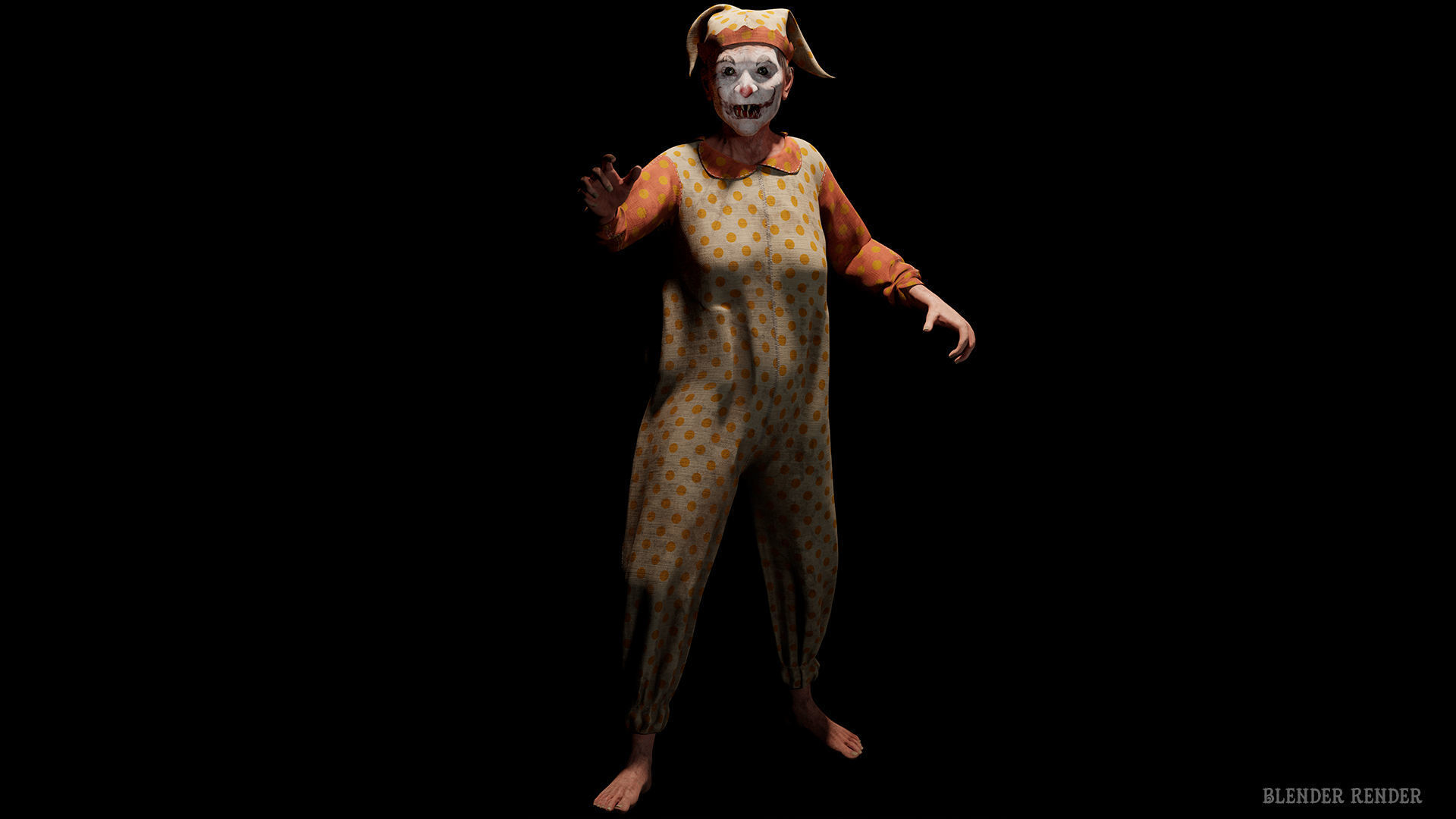 Scary old woman Clown game character for Horror games Low-poly 3D model_10