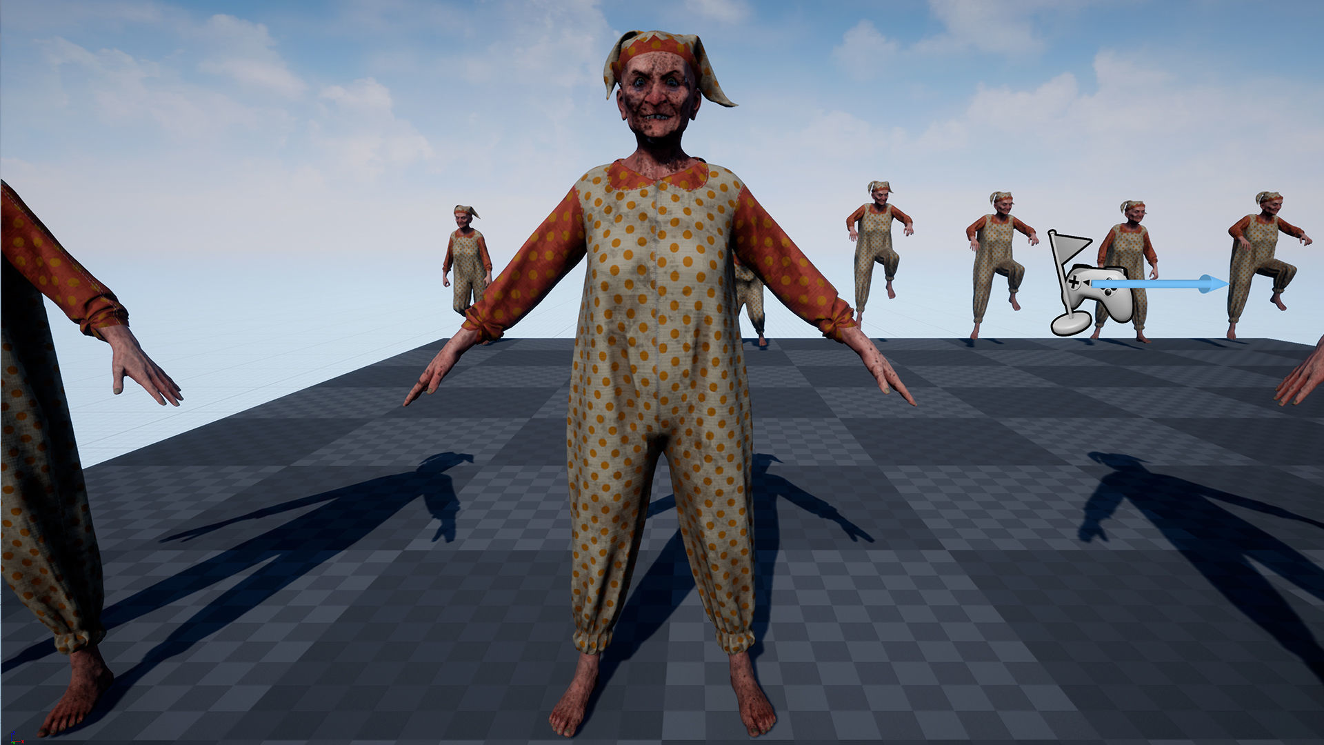 Scary old woman Clown game character for Horror games Low-poly 3D model_14