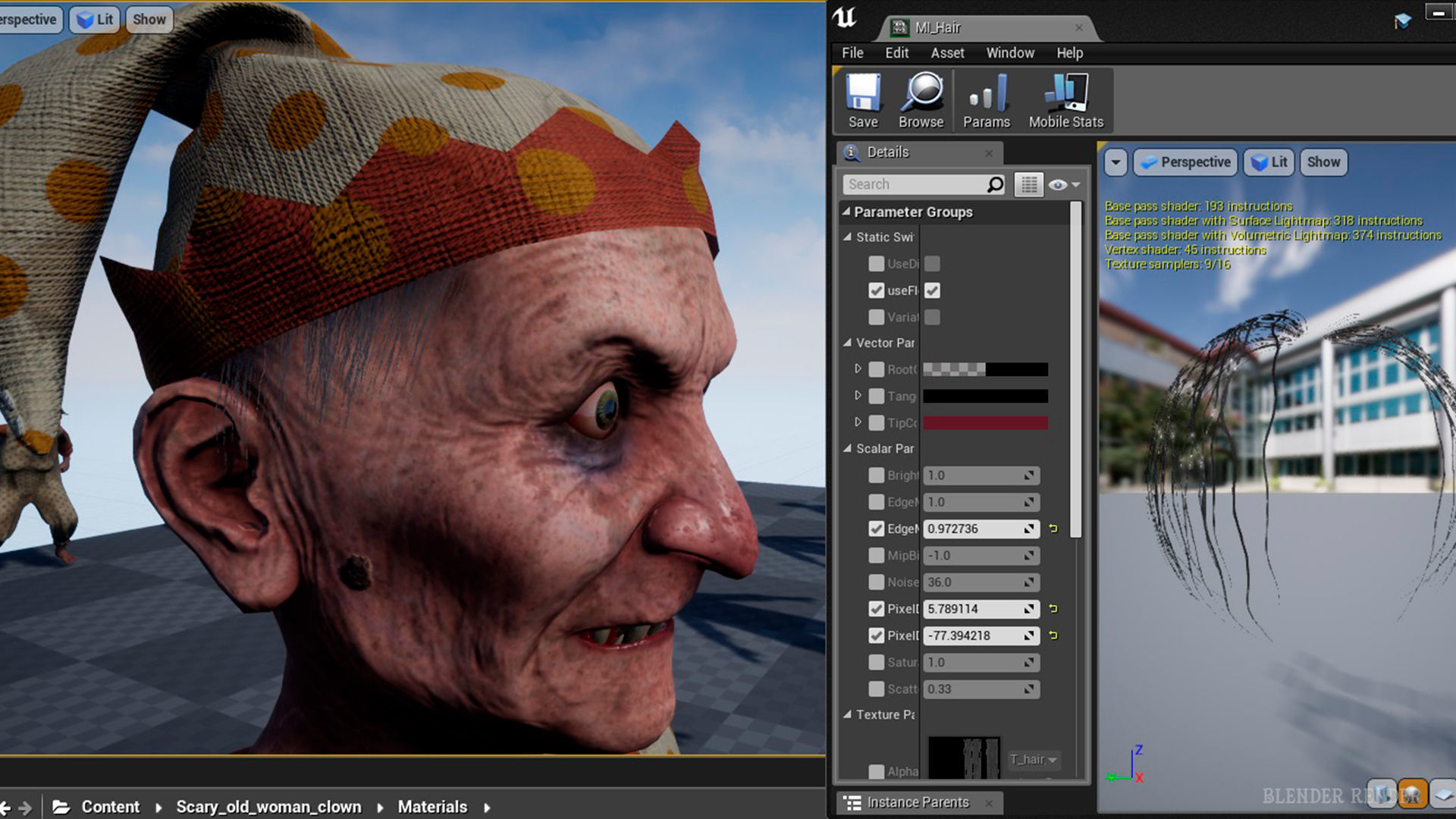 Scary old woman Clown game character for Horror games Low-poly 3D model_12