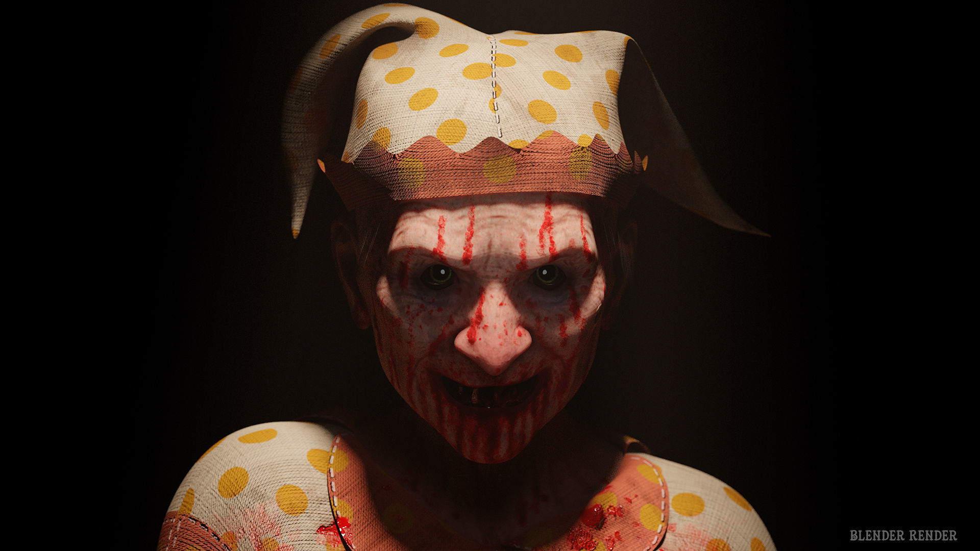Scary old woman Clown game character for Horror games Low-poly 3D model_8