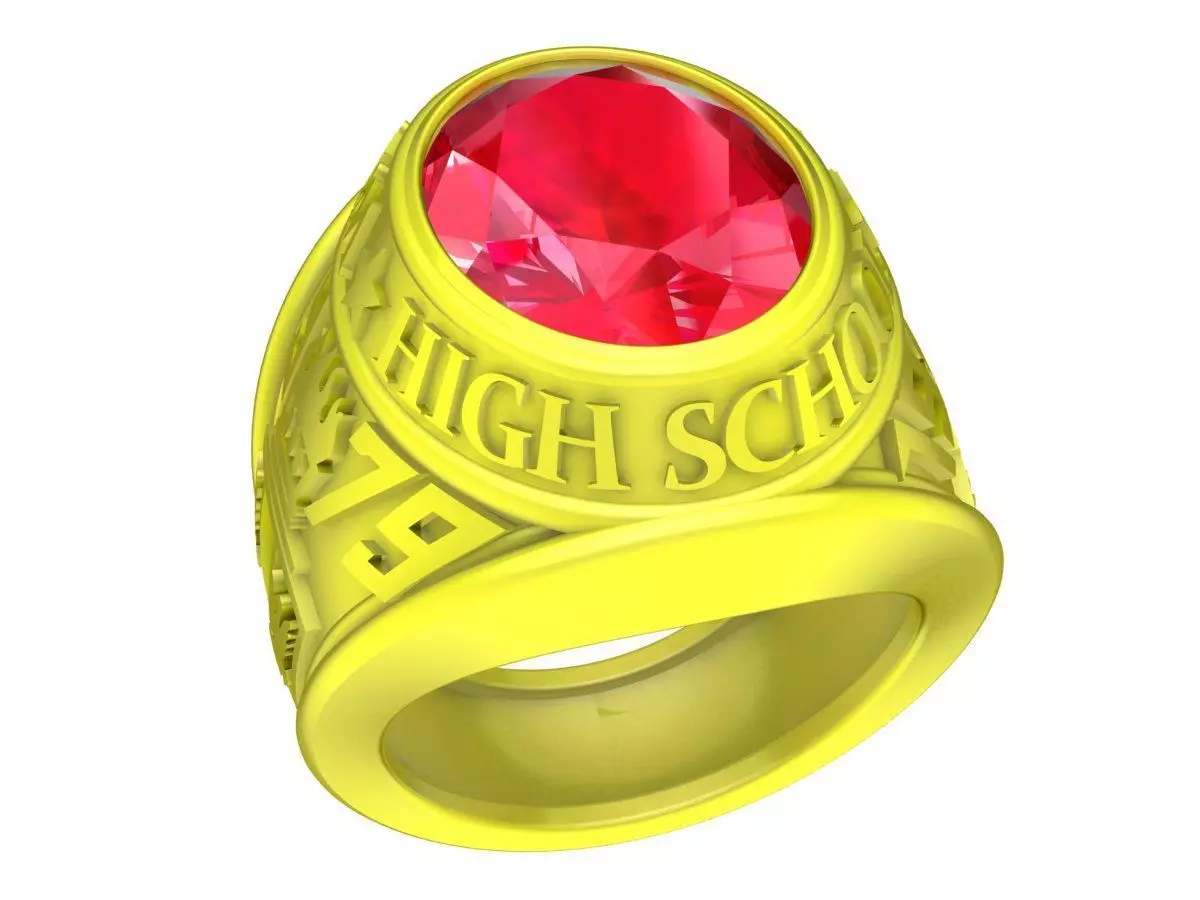 Classic High School Class Ring with Oval Gemstone 3D Model 4991 3D print model