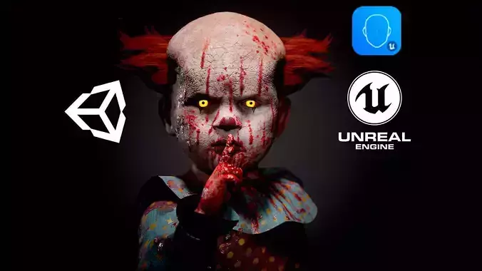 Scary Baby Clown game character for Horror games Low-poly 3D model