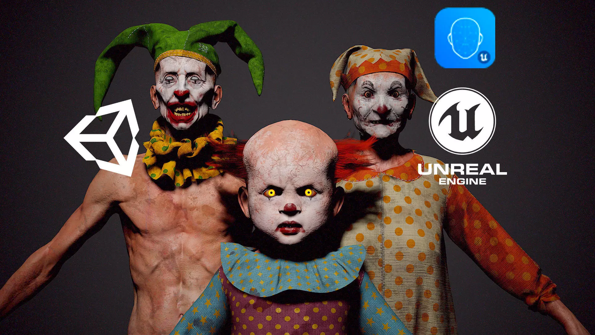 Scary Clown Pack 2 game characters for Horror games 3D Model Collection_0