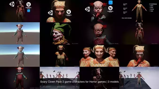 Scary Clown Pack 2 game characters for Horror games
