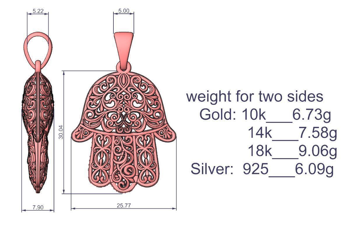 Hamsa Pendant 3D print model_9