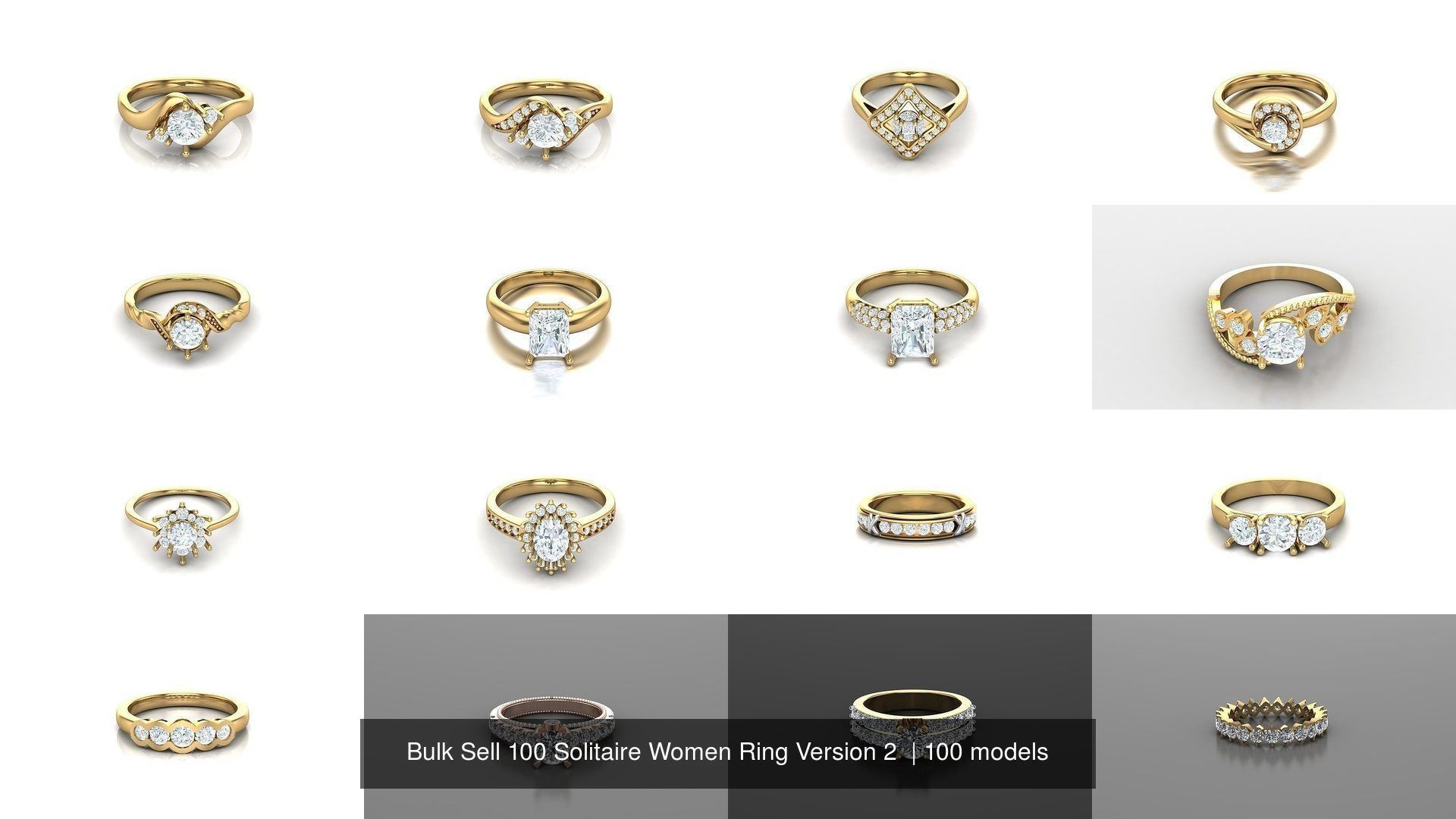 Bulk Sell 100 Solitaire Women Ring Version 2 3D Model Collection_10