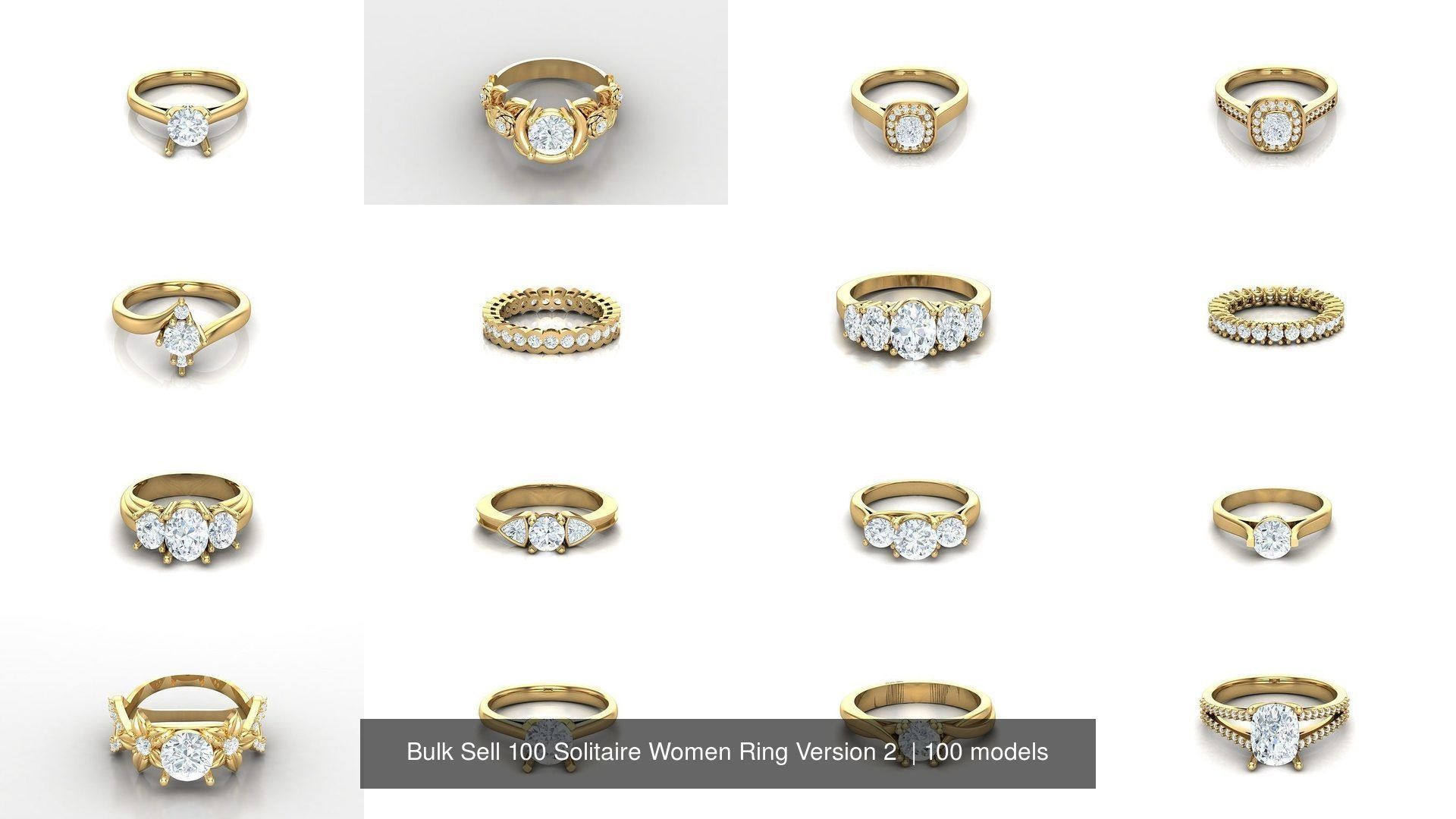 Bulk Sell 100 Solitaire Women Ring Version 2 3D Model Collection_8