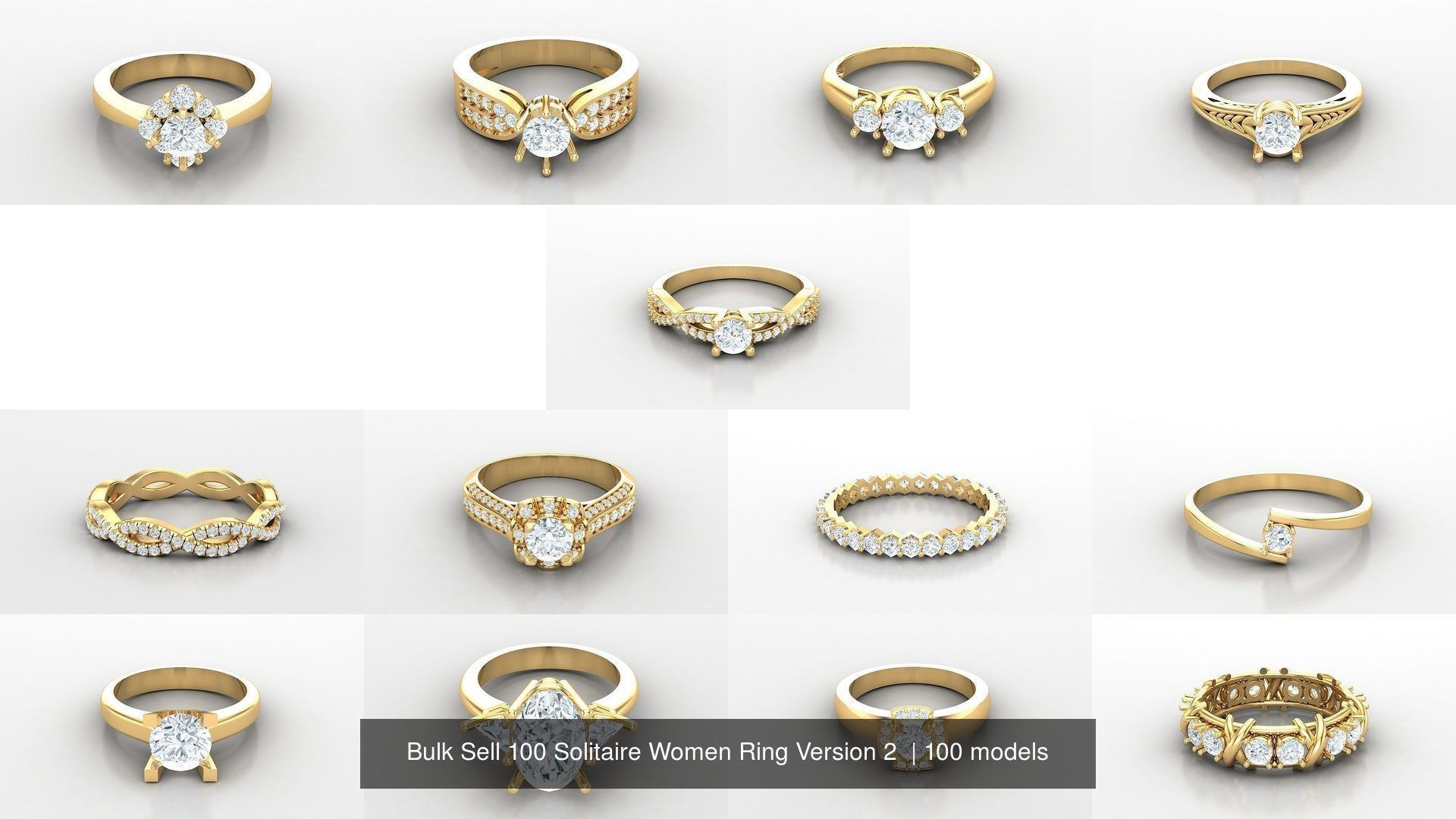 Bulk Sell 100 Solitaire Women Ring Version 2 3D Model Collection_2