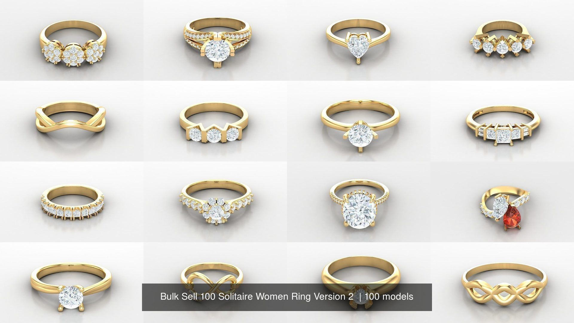 Bulk Sell 100 Solitaire Women Ring Version 2 3D Model Collection_4