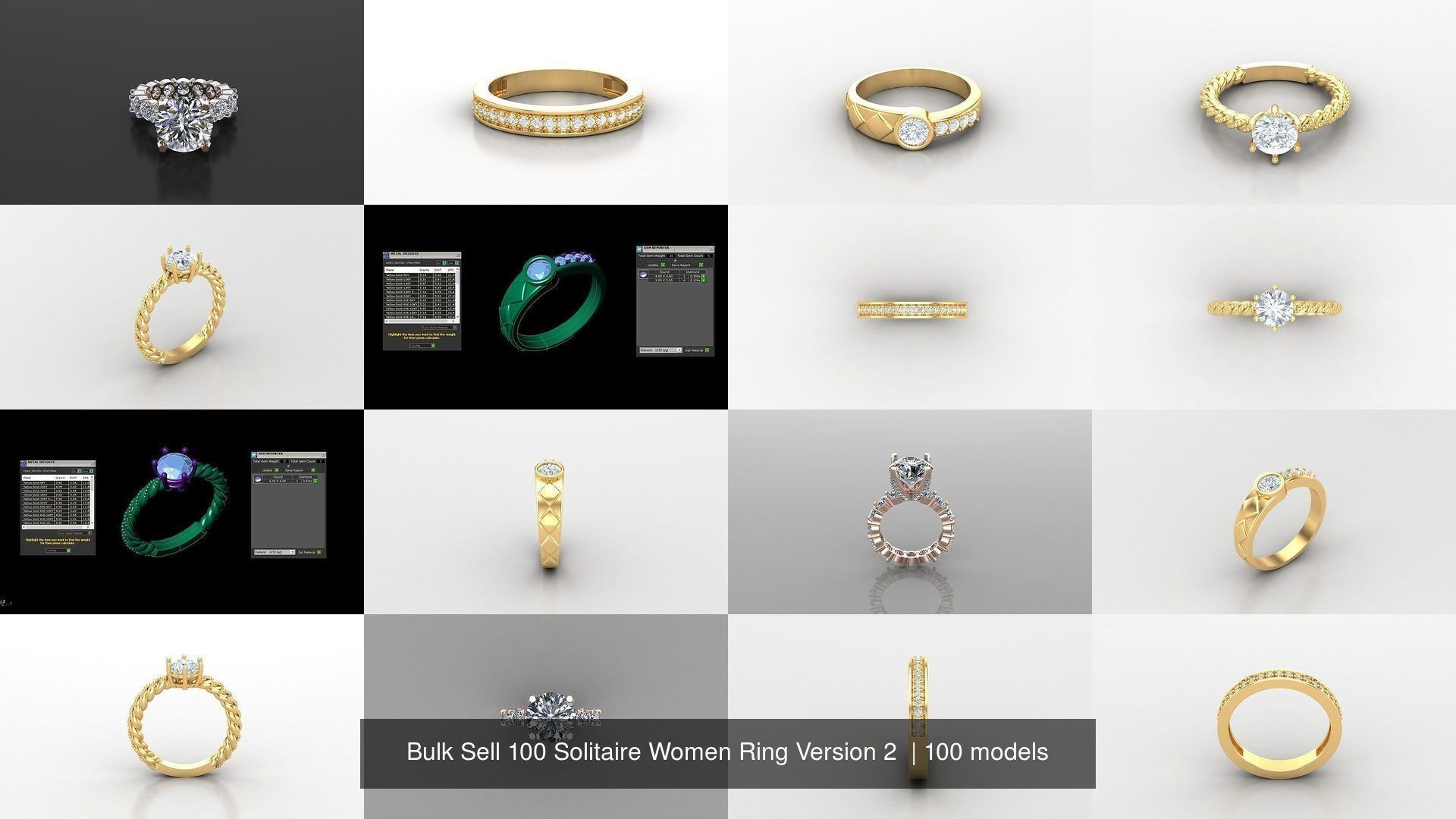 Bulk Sell 100 Solitaire Women Ring Version 2 3D Model Collection_12