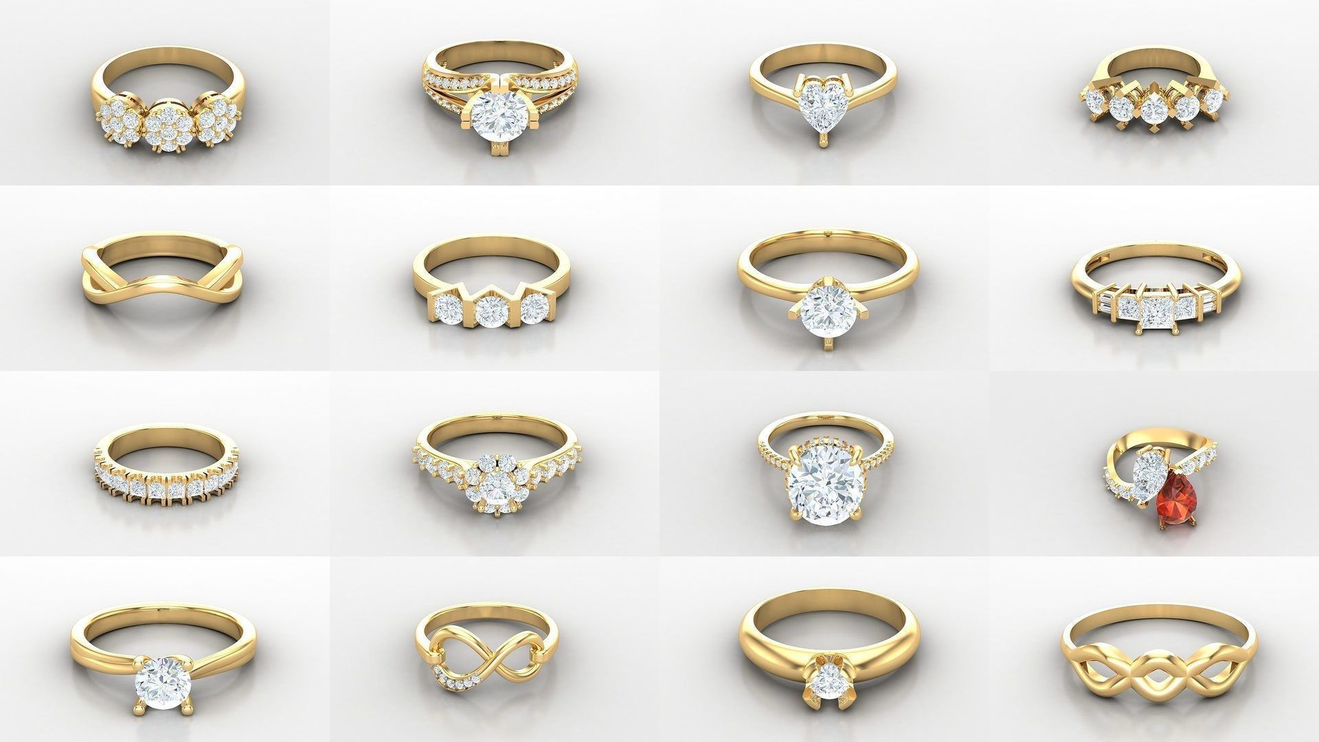 Bulk Sell 100 Solitaire Women Ring Version 2 3D Model Collection_3
