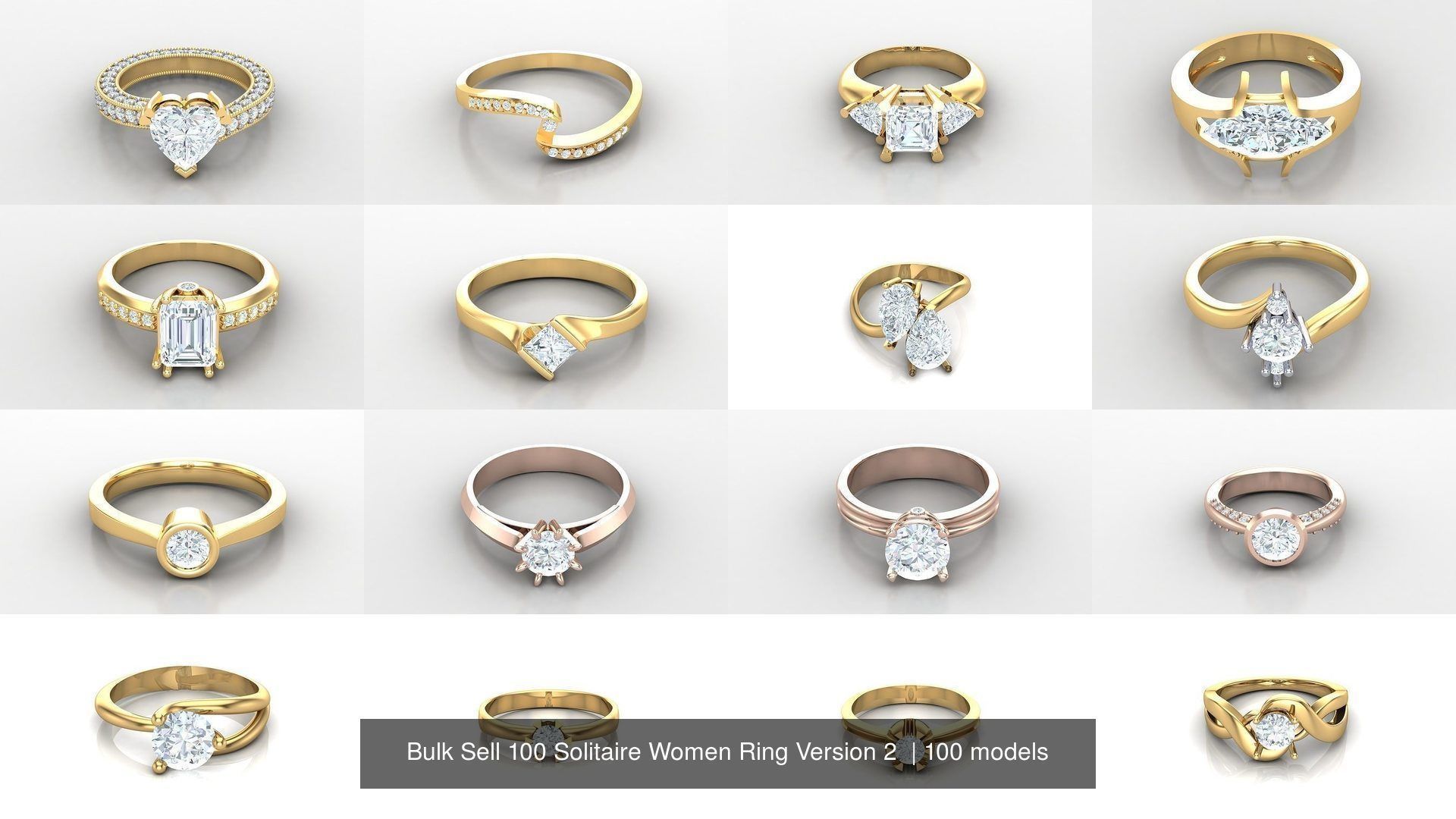 Bulk Sell 100 Solitaire Women Ring Version 2 3D Model Collection_6