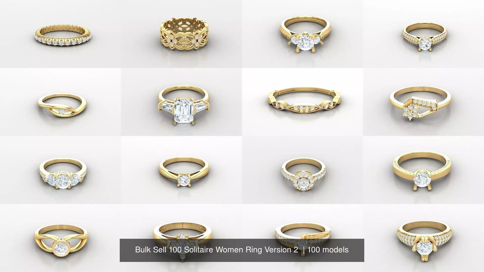 Bulk Sell 100 Solitaire Women Ring Version 2 3D Model Collection_1