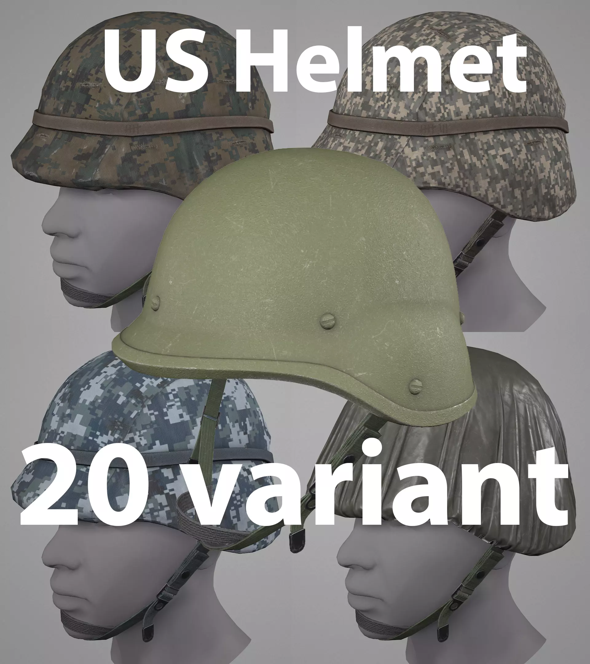 US Helmets and Covers Pack Low-poly 3D model