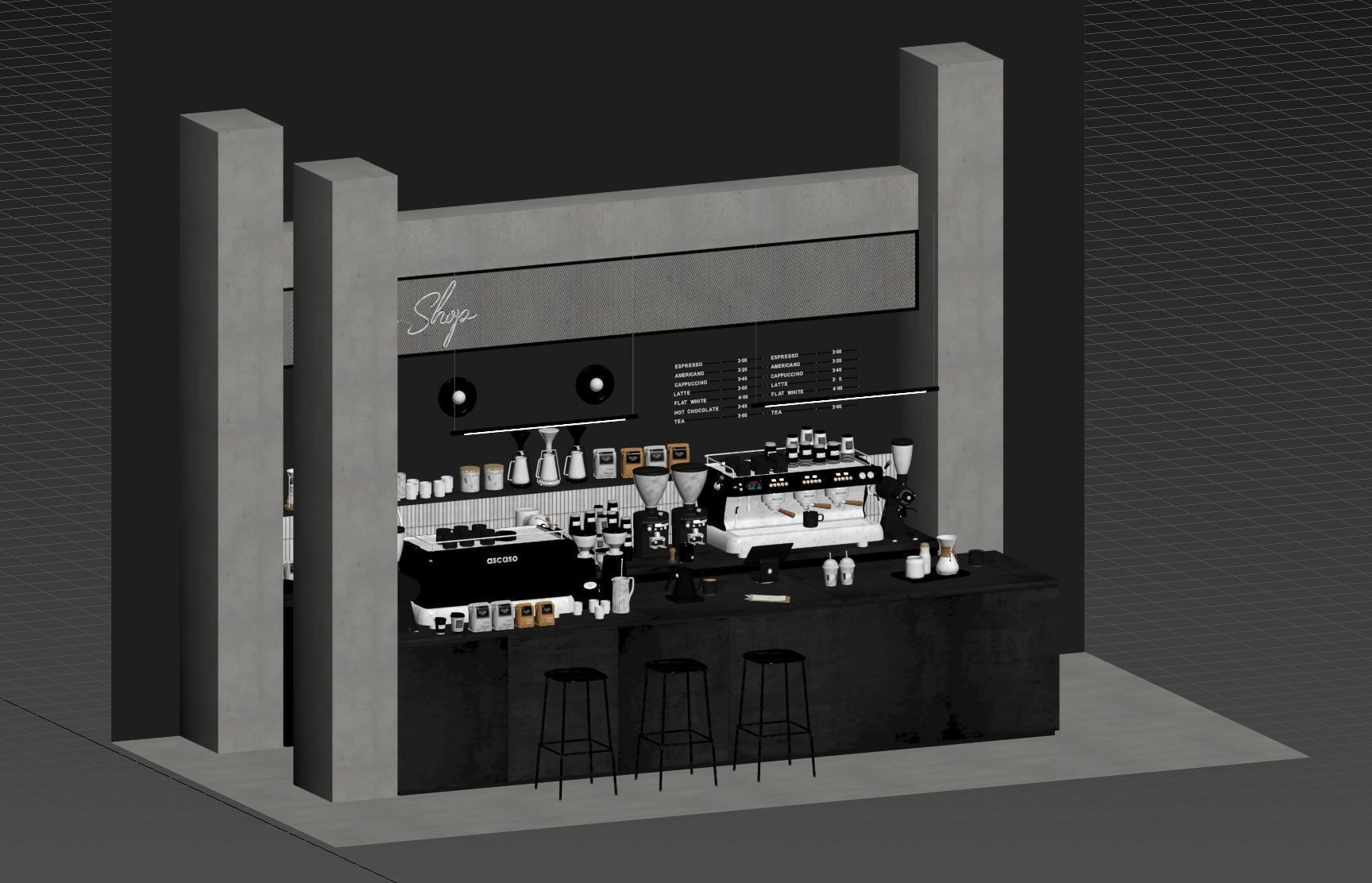 Coffee Shop3 Black 3D model_11