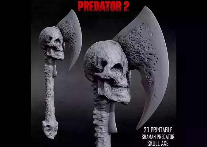 3D PRINTABLE SHAMAN PREDATOR SKULL AXE WEAPON 3D print model