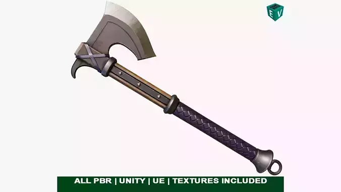 Battle Axe 14 Violet Handle All PBR Unity UE Textures Included Low-poly 3D model