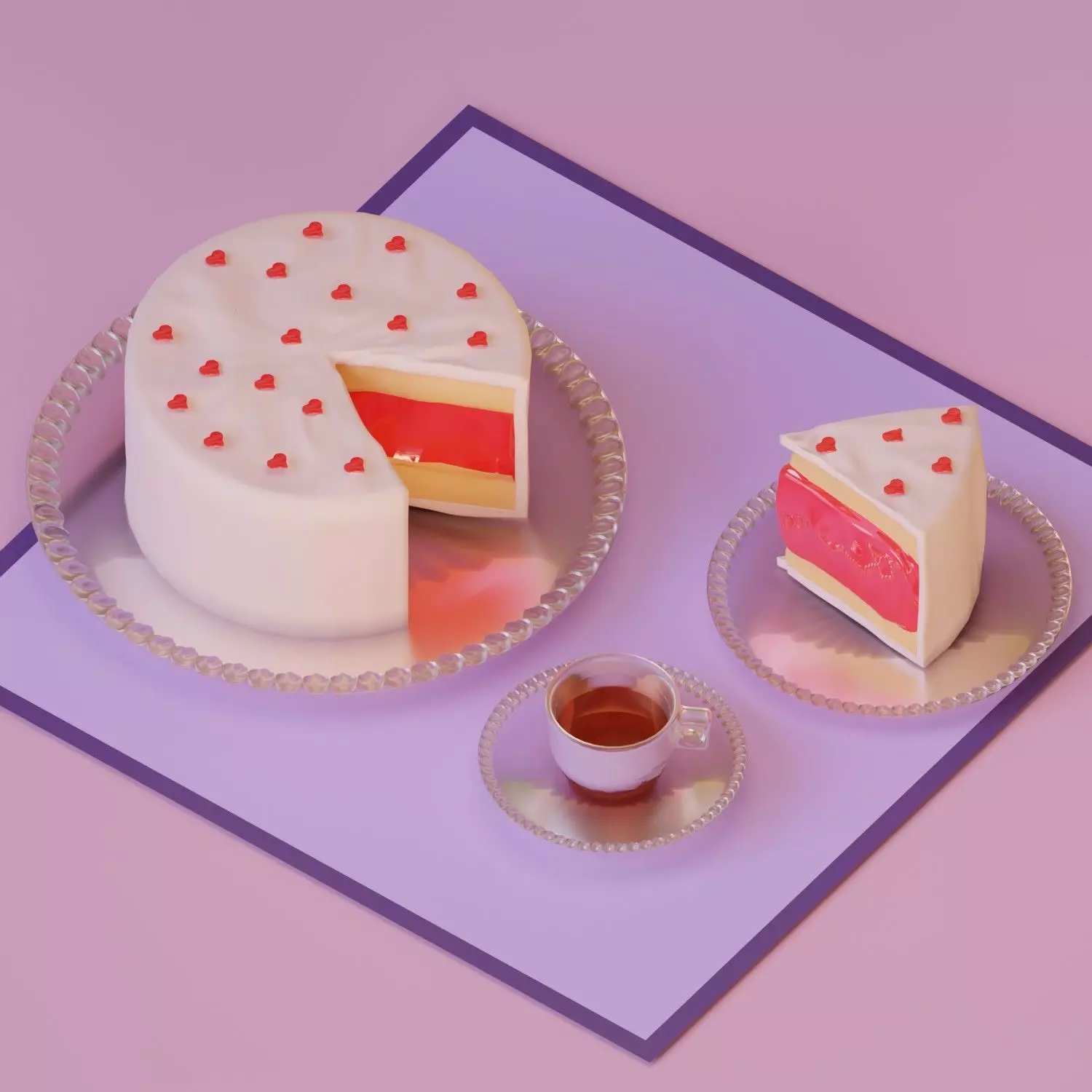 heart cake pack Low-poly 3D model_0
