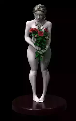 Nude woman with bouquet of roses 3D print model