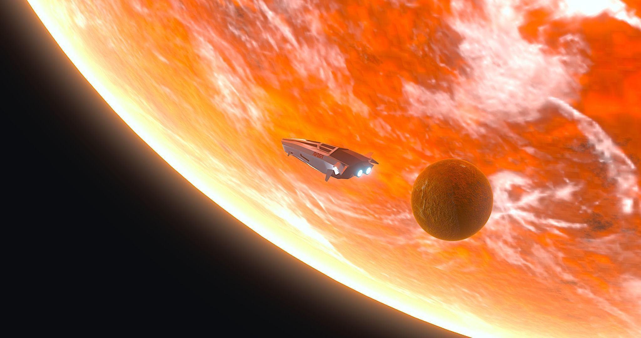 Planet Venus with Spaceship and Asteroids 3D model_3