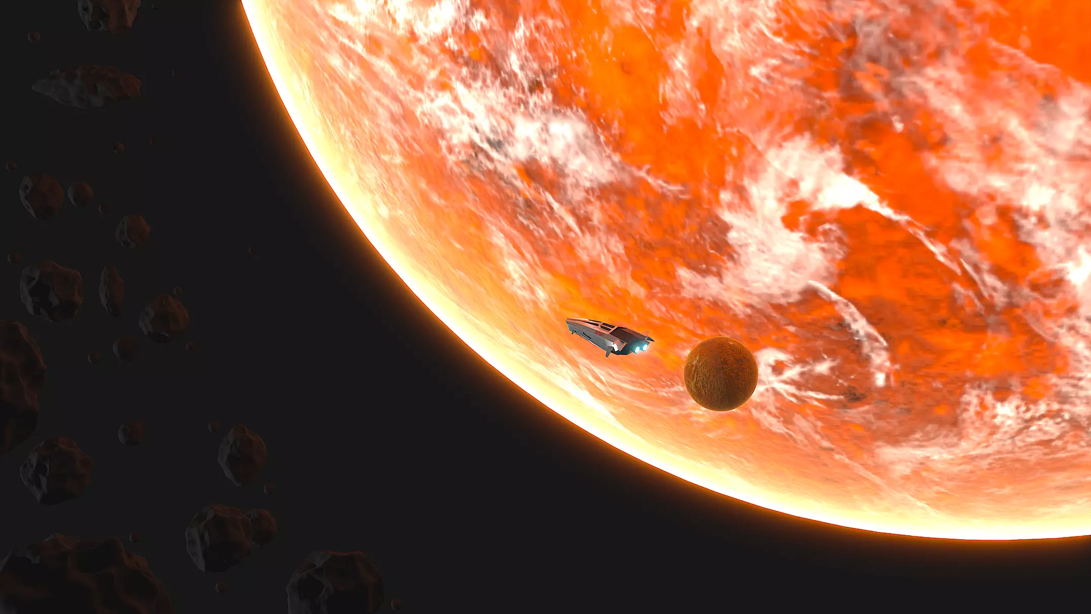 Planet Venus with Spaceship and Asteroids 3D model_0